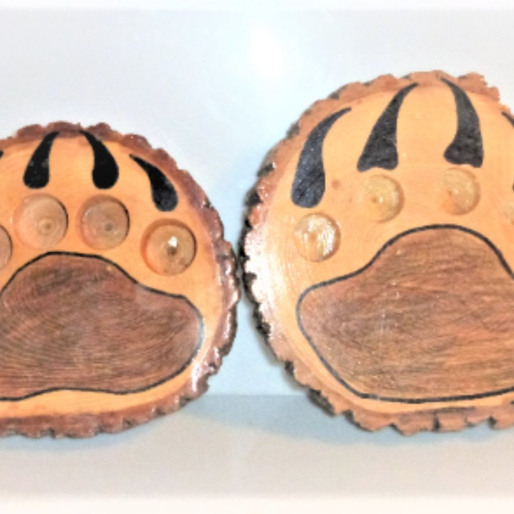 Pair of BEAR CLAW PROTECTORS Hand Carved Wood Floor Tree Stump Bear Paw Bear rug
